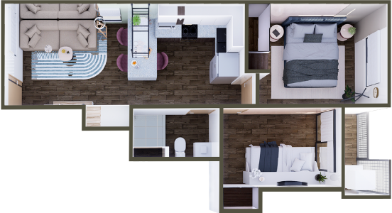Plano de distribución del departamento Entrepreneur B de Misión Nativa en Nuevo León, con espacios habitables optimizados y distribución funcional.